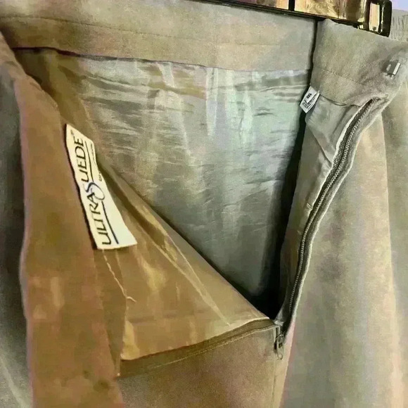 Vintage Ultra Suede Skirt Womens 16 Tan‎ Zip Pleats Midi Corpcore Classic - Picture 10 of 11